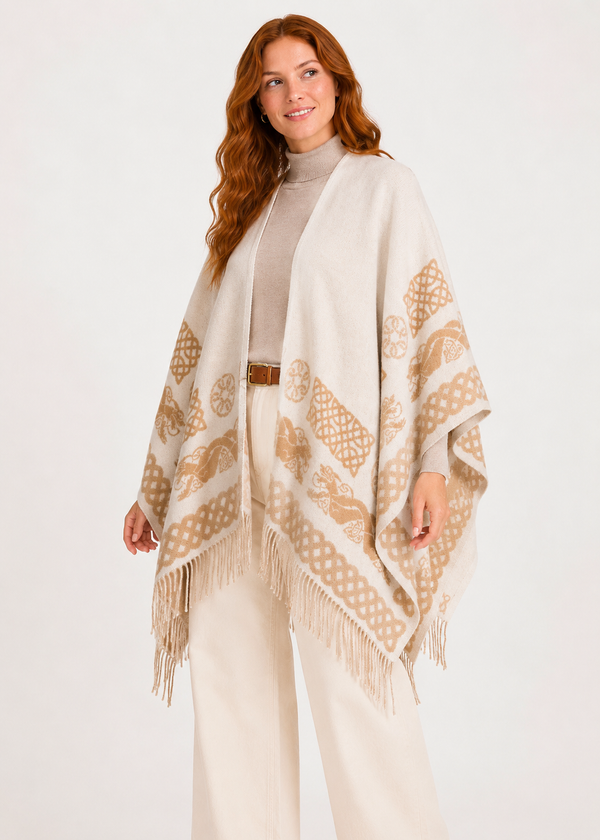 Aran 100% Wool Reversible Celtic Shawl | Natural - Clearance