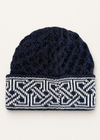 Aran Celtic Design Wool Hat - Navy