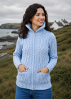 Aran Claddagh Zip Cardigan | 100% Merino Wool | Sky Blue