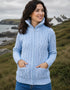 Aran Claddagh Zip Cardigan | 100% Merino Wool | Sky Blue