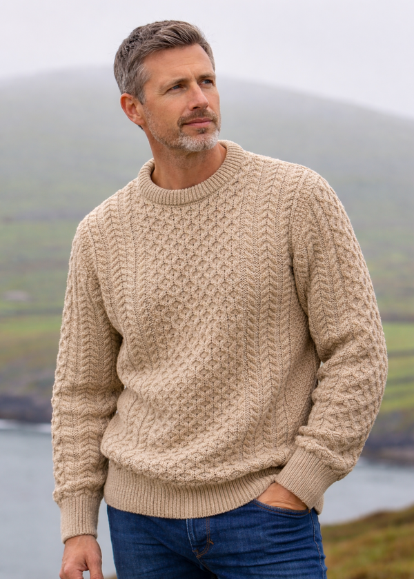 Aran Merino Wool Cable Knit Sweater | Camel