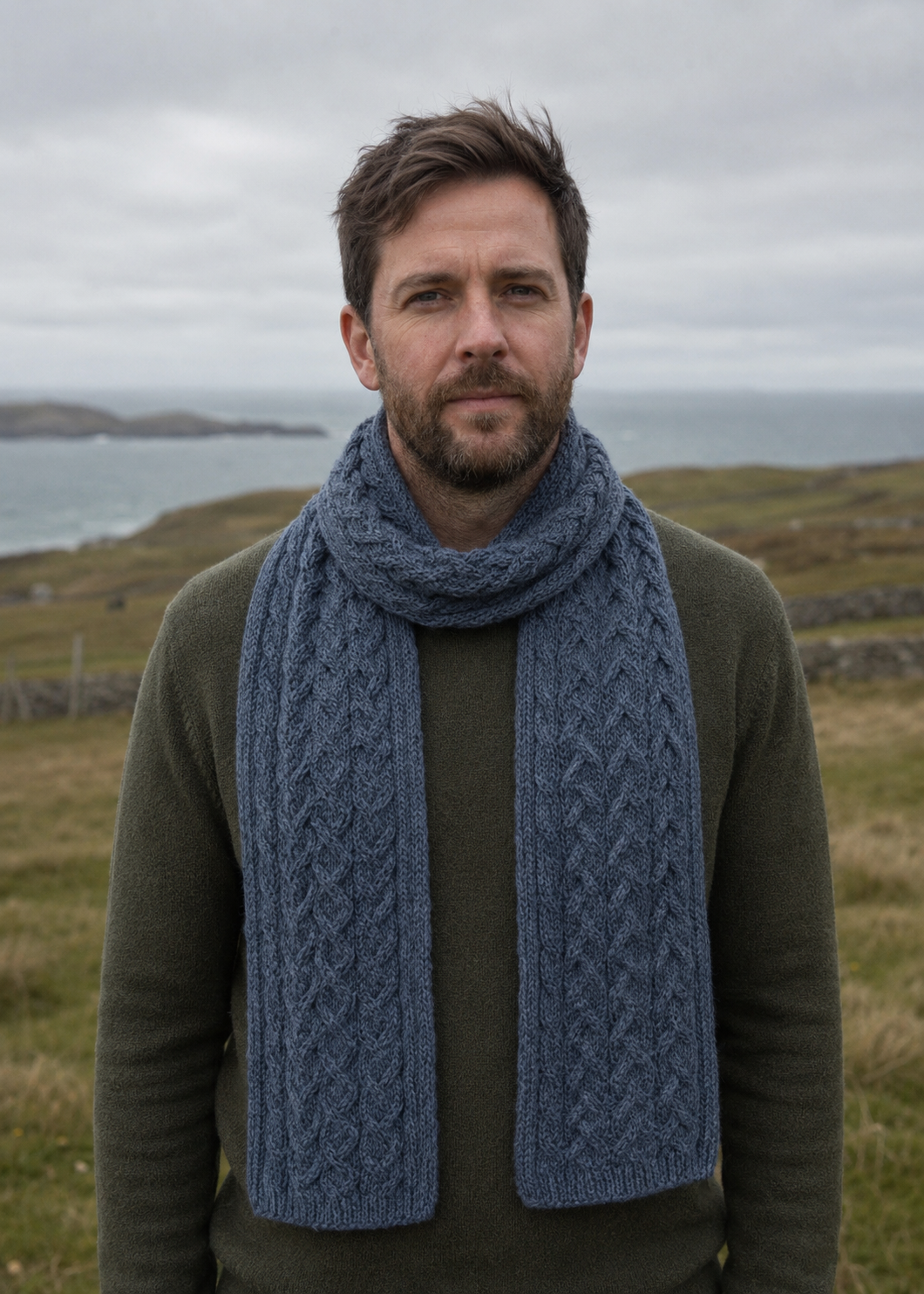 Aran Pure Wool Scarf | Denim