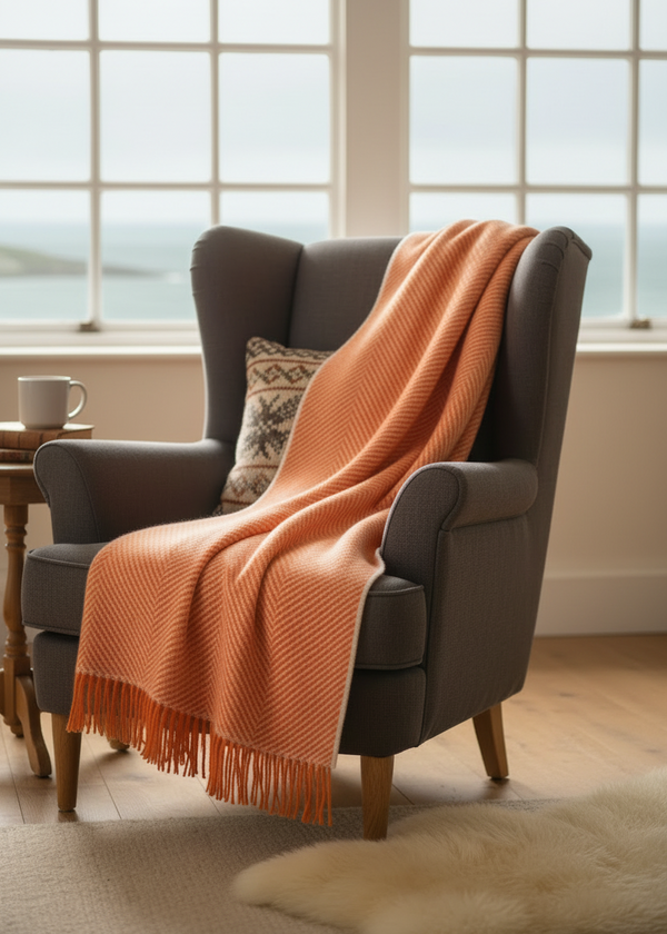 Foxford Merino Wool Throw | Flame/White 