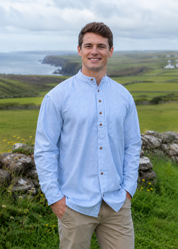 Irish Grandfather Shirt | Blue Cross Hatching