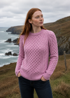 Ladies Slim-Fit Aran Sweater | Rose Pink | 100% Merino Wool
