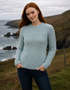Women's Slim-Fit Aran Cable Knit Sweater - 100% Merino Wool | Aqua