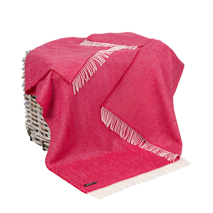 Oversized Merino Wool Cashmere Throw Raspberry Herringbone
