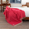Oversized Merino Wool Cashmere Throw Raspberry Herringbone