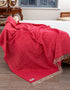 Oversized Merino Wool Cashmere Throw Raspberry Herringbone