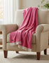 Oversized Merino Wool Cashmere Throw Raspberry Herringbone