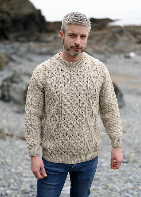 Unisex Aran Wool Sweater | Oatmeal