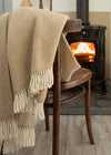John Hanly Cashmere Merino Throw - Beige Herringbone Irish Blanket