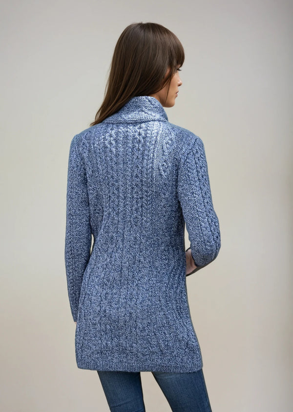 Aran Long Fitted Coat | Denim Marl