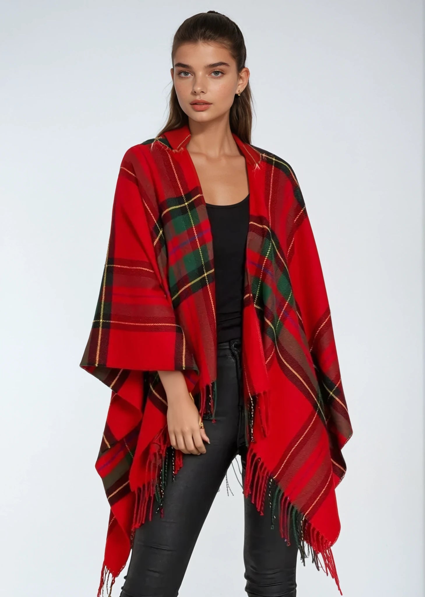 Jimmy Hourihan Fringed Shawl | Red Plaid Design