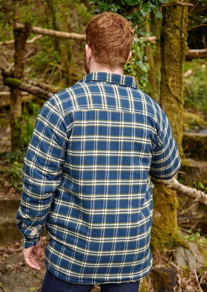 Men’s Flannel Fleece Lined Shirt | Navy Green Check