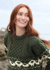Oversized Aran Crew Neck Merino Wool Sheep Sweater | Green