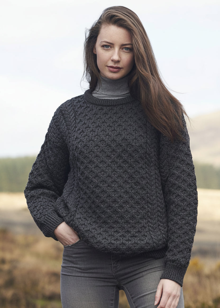 Aran Kildare Merino Wool Sweater | 100% Merino | Made in Ireland | Charcoal