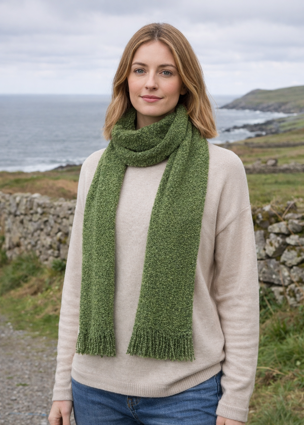 Mucros Skellig Scarf in Green | Irish Merino Wool & Cashmere Blend