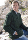 Men's Merino Wool Shawl Collar Aran Sweater | Green