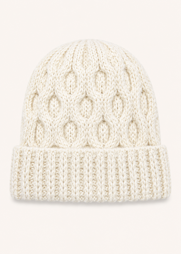 Aran Merino Wool Beanie Hat | Natural