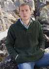 Men's Merino Wool Shawl Collar Aran Sweater | Green
