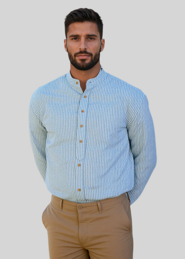 Grandfather Shirt | Green Stripes