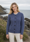 Women's Aran Cardigan in Denim Blue