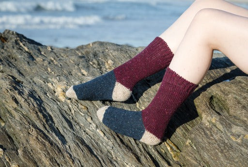 Tricolor 100% Merino Wool Socks | Burgandy