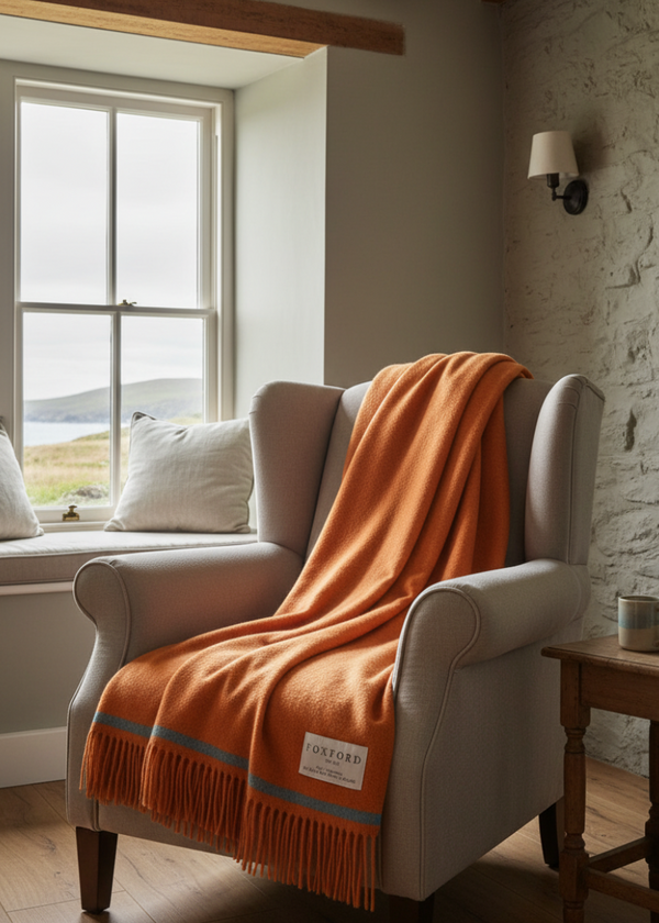 Foxford Lambswool Throw | Dara - Clementine