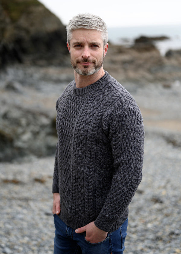IrelandsEye Men's Cuileann Aran Sweater | Steel Marl
