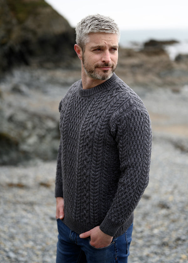 IrelandsEye Men's Cuileann Aran Sweater | Steel Marl
