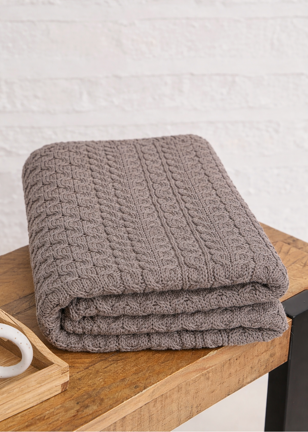Aran Honeycomb 100% Super Soft Merino Wool Throw | Sand
