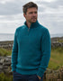 Pull demi-zip en laine Donegal pour homme | Turquoise - Liquidation