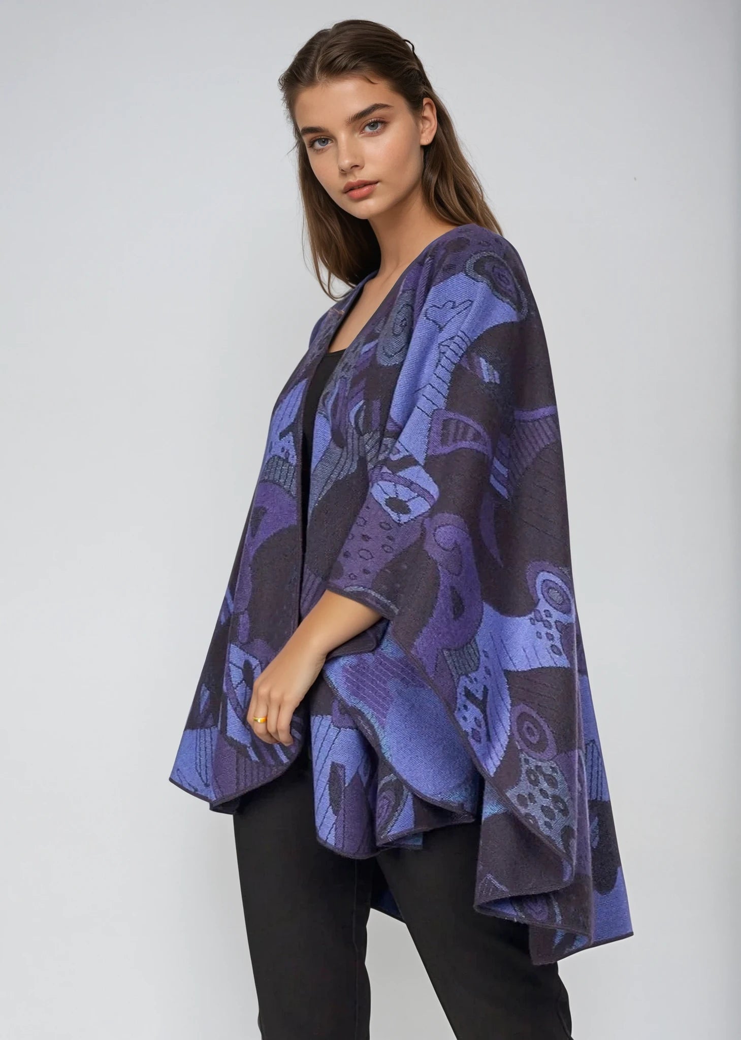Jimmy Hourihan Shawl With 'Picasso' Inspired Motif Purple