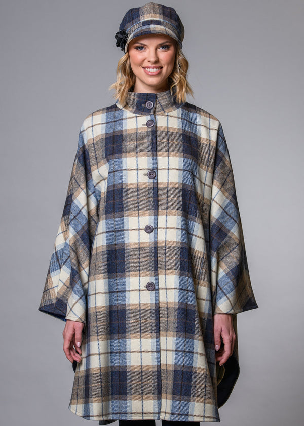 Mucros Dunloe Cape | Premium Wool Check Cape with Satin Lining