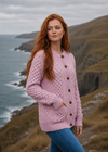 Women's Aran Merino Wool Lumber Cardigan - Rose Ash Pink