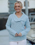 Aran Bikers Claddagh Side Zip Cardigan | Sky Blue