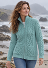Aran Merino Wool Claddagh Zip Cardigan | Aqua