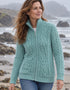 Aran Merino Wool Claddagh Zip Cardigan | Aqua