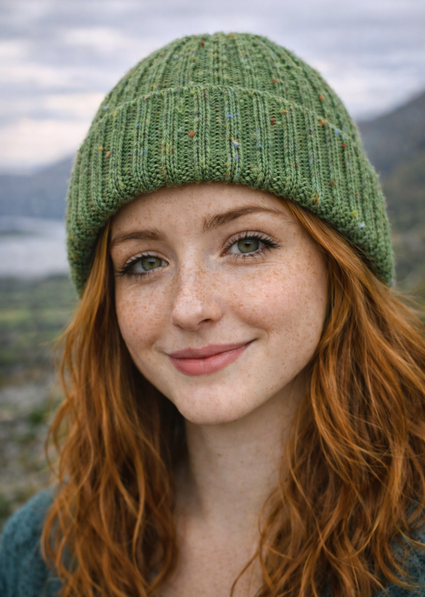 Aran Donegal Fleck Wool Hat - Green