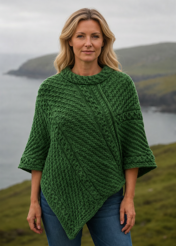 Aran Merino Wool Cowl Poncho | Kiwi
