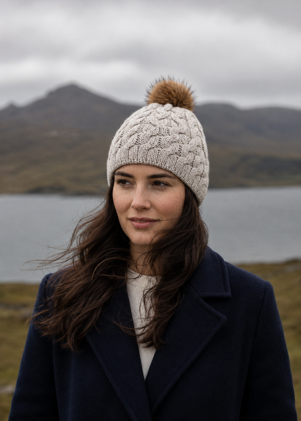Aran Merino Wool Bobble Hat - Traditional Irish Knitwear