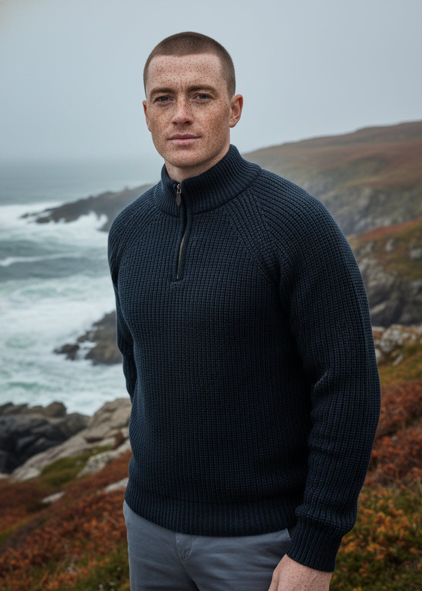 Fisherman Rib 1/2 Zip Merino Sweater | Charcoal