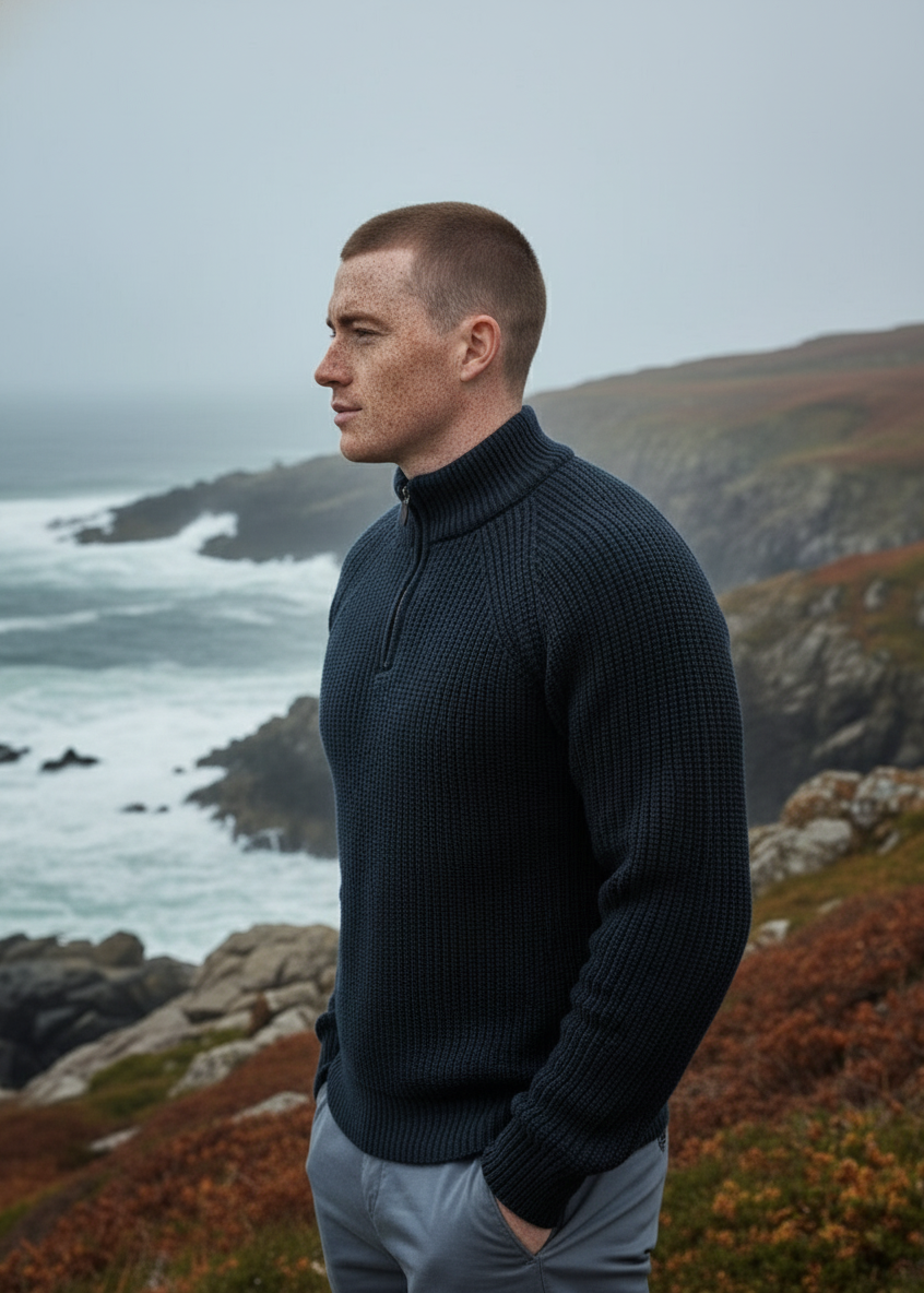 Fisherman Rib 1/2 Zip Merino Sweater | Charcoal