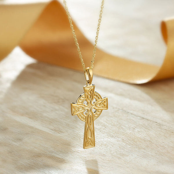 Gold Double Sided Celtic Irish Cross Pendant
