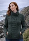 Aran Bikers Claddagh Side Zip Cardigan | Army Green