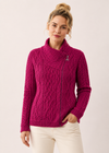 Aran Crafts Women's Berry Shannon Cable Knit Side Zip Merino Wool Jacket | Made in Ireland