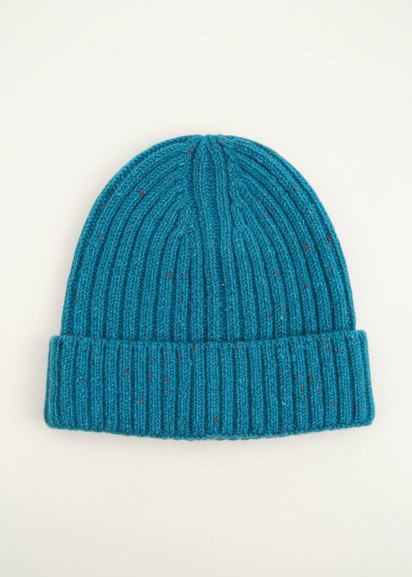 Aran Donegal Fleck Wool Hat - Turquoise
