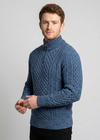Aran Merino Wool Half Zip Sweater | Denim