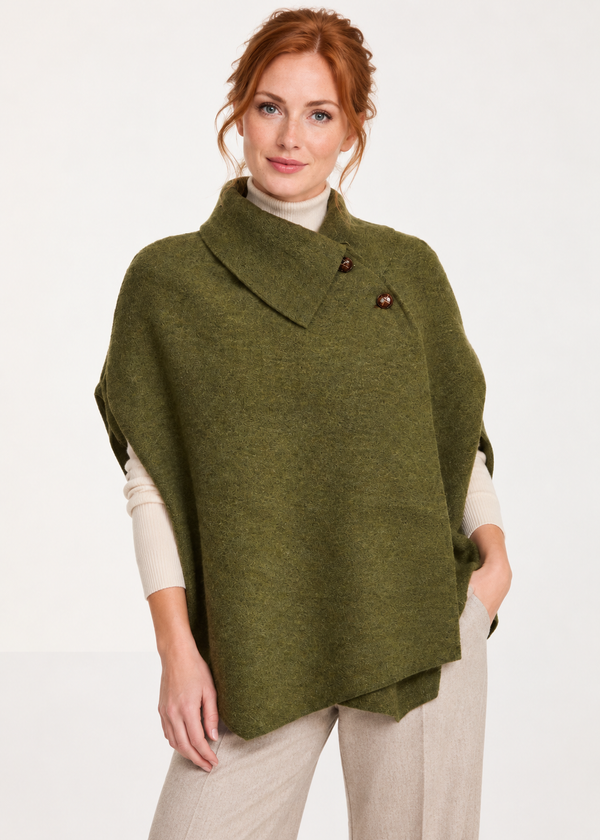 Aran Woollen Mills 100% Pure New Wool Poncho Cape | Green - Clearance